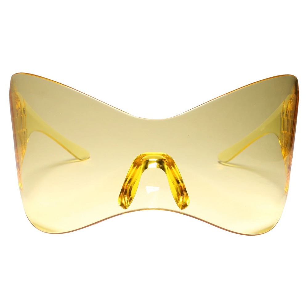 XL Oversized Duckbill Curved Wrap Rimless Shield Plastic Sunglasses Yellow Gafas - Picture 2 of 7